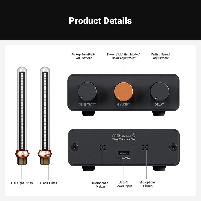 Fosi Audio Music Visualizer, Sound Pickup Spectrum Analyzer, Vintage Tube RGB Ambient Light, Microphone Voice Picking Volume Display Meter for Home Stereo System Desktop, with Sensitivity Adjustment