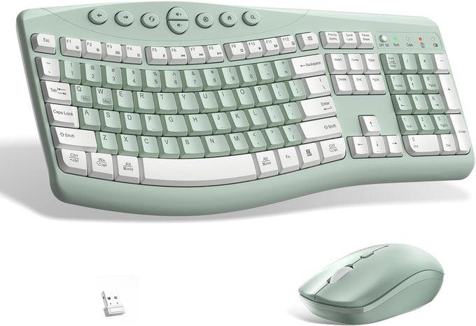 Wireless Keyboard and Mouse Combo Silent Ergonomic Curved Design for Office