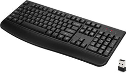QUASIO Wireless Keyboard, 2.4G Full-Sized Ergonomic Wireless Computer Keyboard with Wrist Rest for Windows, Mac OS Laptop/PC/Desktop/Notebook(Black)