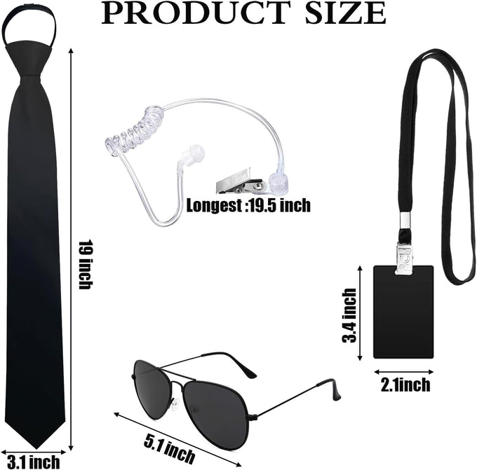 4 Pcs Agent Costume Accessories Spy Secret Agent Security Guard Costume Accessory Earpiece Glasses Halloween Cosplay Party