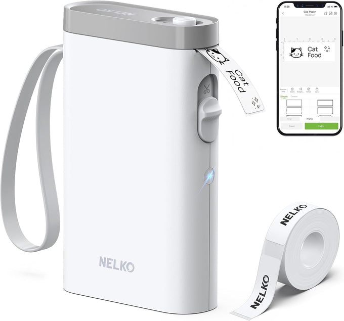 Nelko P21 Label Maker Machine with Tape, Bluetooth Label Printer, White