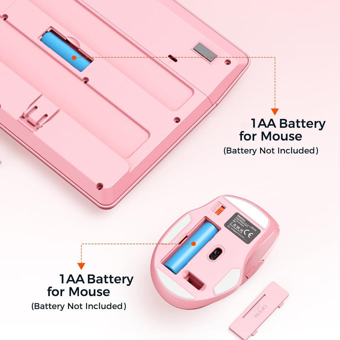 MEETION Wireless Keyboard and Mouse Combo, Full-Size with Wrist Rest, Pink