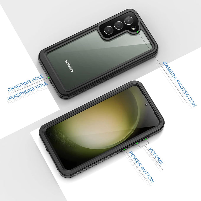Lanhiem for Samsung Galaxy S23 Case with Built-in Screen Protector, IP68 Waterproof Dustproof Mil-Grade Rugged Full Body Shockproof Protective Cover for Galaxy S23 5G 6.1 Inch, Black