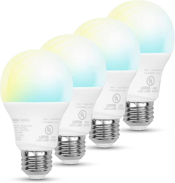 Amazon Basics Smart A19 LED Light Bulb, Color Changing, 9W (60W Equivalent), 800LM, Works with Alexa Only, WiFi 2.4 GHz, No Hub Required, Mood Lighting, Energy Efficient, 1-Pack
