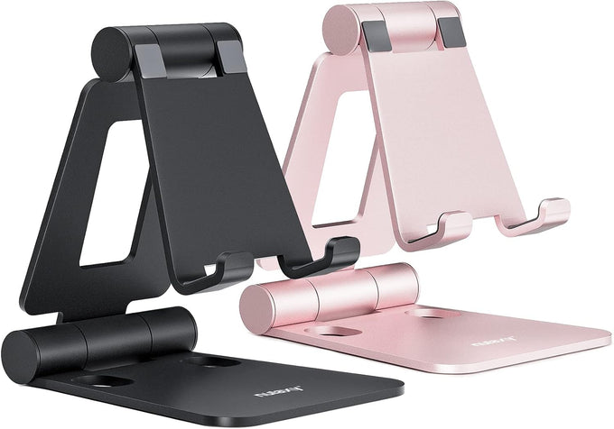 Nulaxy 2 Pack Aluminum Dual Folding Cell Phone Stand for Desk, Black&Silver