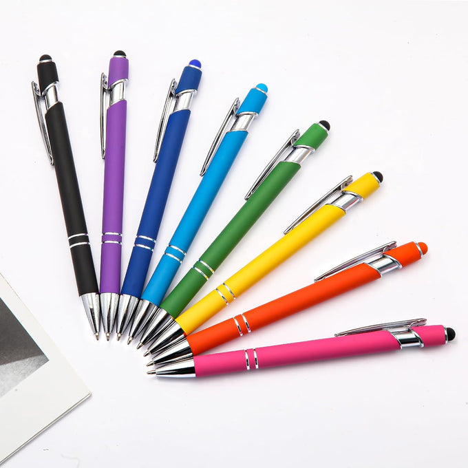 Ballpoint Pen 2-in-1 Stylus 8 Pack, Retractable Ballpoint Pen with Stylus tip Metal Stylus Pen for Touch Screens, 1.0 mm Black Ink (8 PACK)