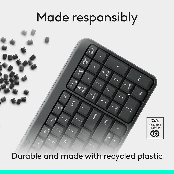 Logitech K250 Compact Wireless Bluetooth Keyboard with Number Pad, Graphite
