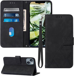 Wallet Case with Wrist Strap for iPhone 13/14 (Black)
