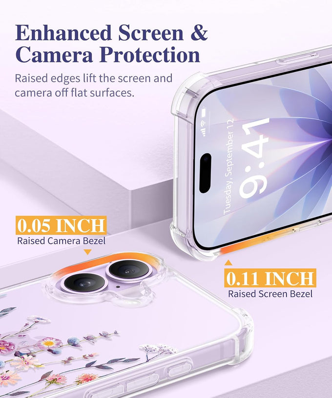 GVIEWIN for iPhone 17 Case Floral Clear Slim Women