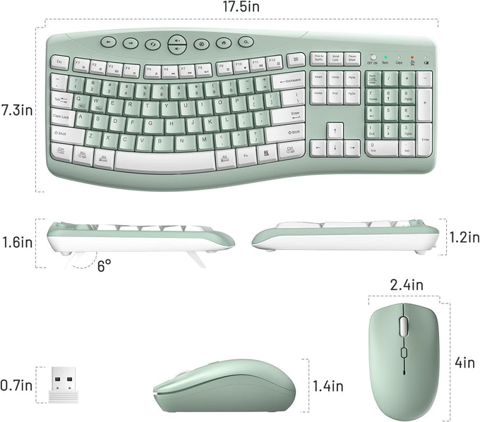 Wireless Keyboard and Mouse Combo Silent Ergonomic Curved Design for Office