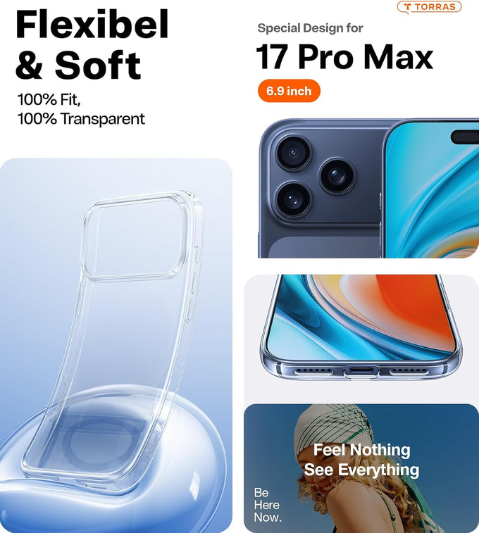 TORRAS for iPhone 17 Pro Max Case Crystal Clear, Anti-Yellowing, Clear 6.9"