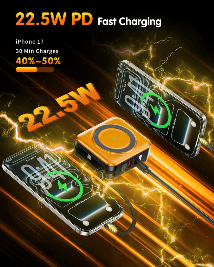 10000mAh for Magsafe Portable Charger Built-in Cables & AC Wall Plug,Orange