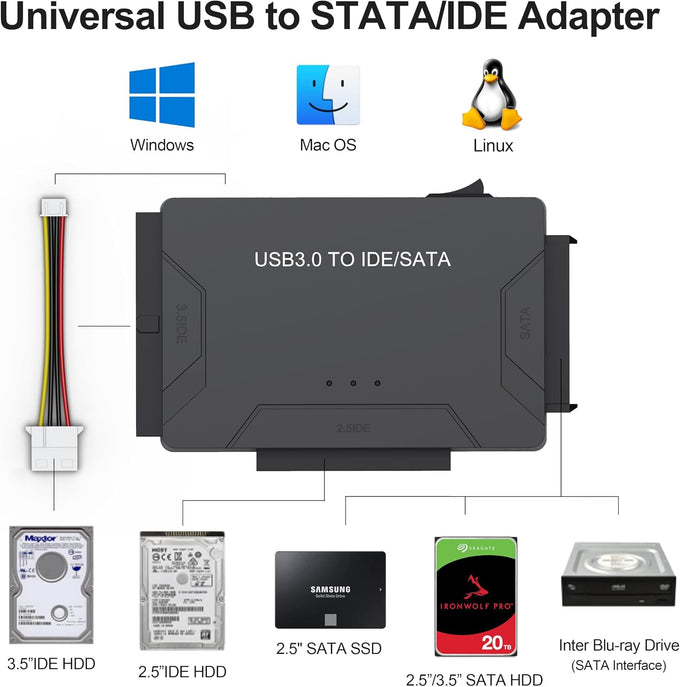 Hard Drive Reader USB 3.0 & Type C to SATA IDE Adapter, Data Transfer Kit