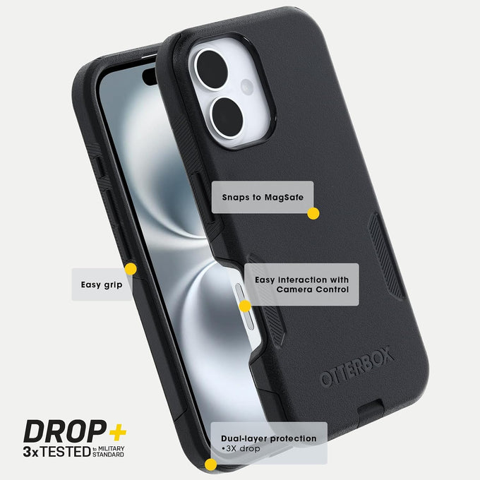 OtterBox iPhone 16 Commuter Series Case - Black, Thin & Protective iPhone Case, Dual-Layer, Impact Absorbing - Material