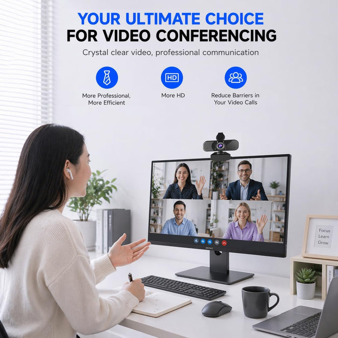 C26 1080P Webcam with Microphone USB Computer Camera USB-A-USB-C Adapter