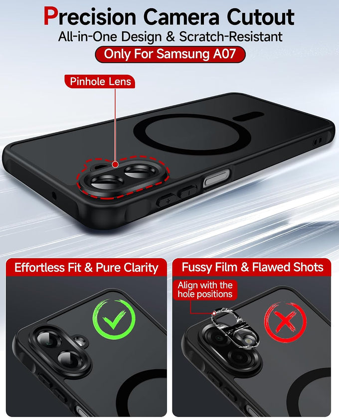 LeYi for Samsung A07 Phone Case [Magnet Fit] Slim Frosted Translucent Black