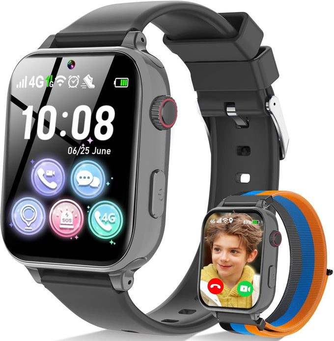 4G Kids Smart Watch Phone GPS, Smartwatch for Boys Girls Ages 4-12 Years with Video Call Chat Class Mode SOS Camera Alarm Games Parental App Touch Watch Gifts for Children (Includes SIM Card) Grey