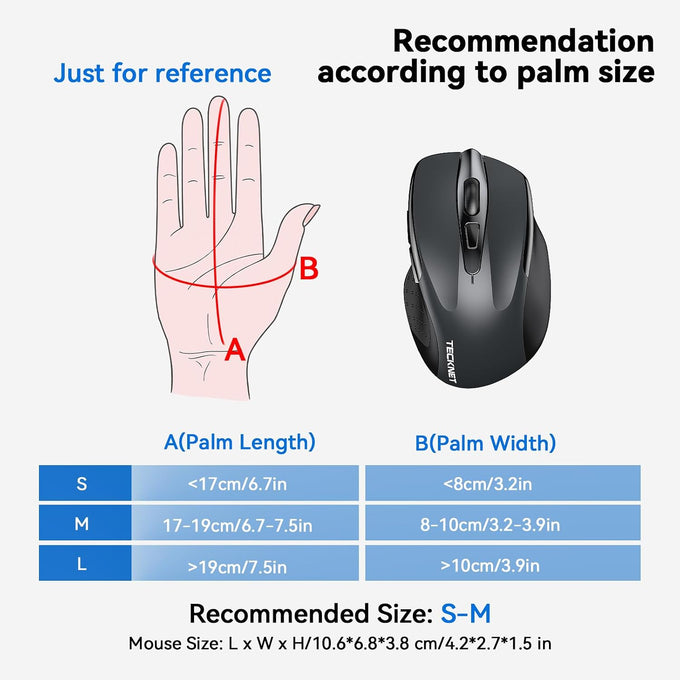 TECKNET Wireless Mouse, BT 5.0/2.4G, Rechargeable 6-DPI Silent, Grey