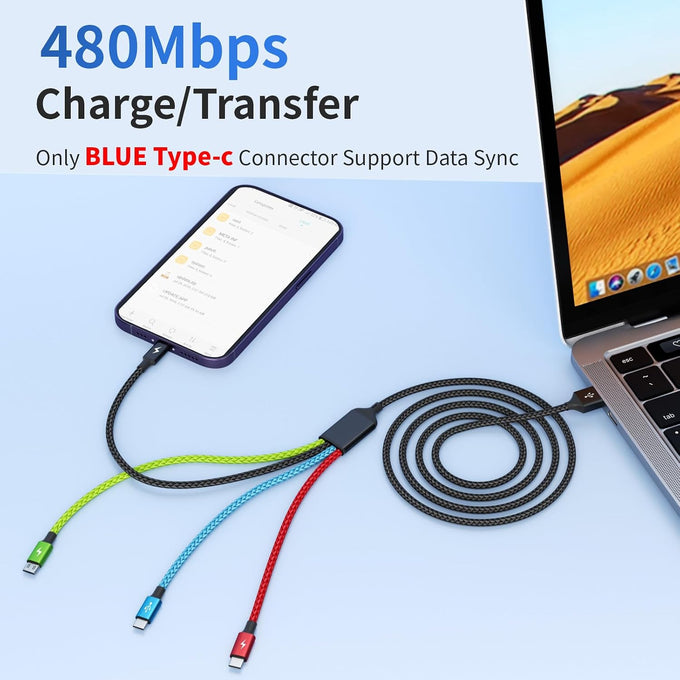 4 in 1 Multi Charging Cable, 2 Pack 5FT Charging Cords for Multiple Devices