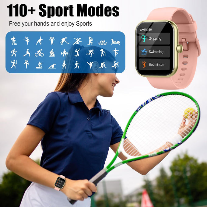 2026 Smart Watch for Men Women (Answer/Make Call), 1.96" HD Fitness Tracker Running Watch, IP68 Waterproof,Pedometer, Sleep/Step/Activity/Heart Rate Monitor,110+ Sport Mode Smartwatch for Android,Pink