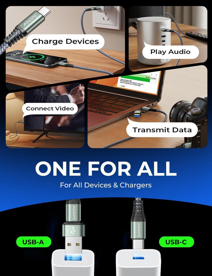 AINOPE 60W 10FT USB C Cable Fast Charging with USB Adapter