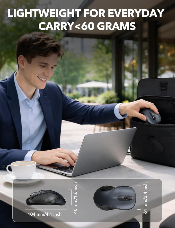 Trueque Wireless Mouse for Laptop, Ergonomic 6-Button Mouse, Space Gray
