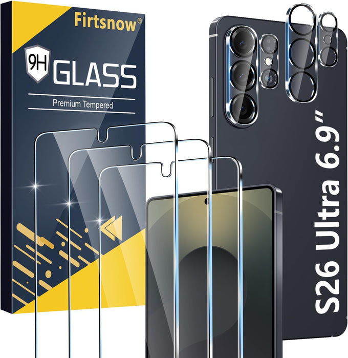firtstnow 3 Pack for Samsung Galaxy S25 Plus Screen Protector Tempered Glass + 3 Pack Camera Lens Protector, Military Grade Shatterproof, 9H Hardness, Fingerprint Unlock, Case Friendly 6.7 Inch