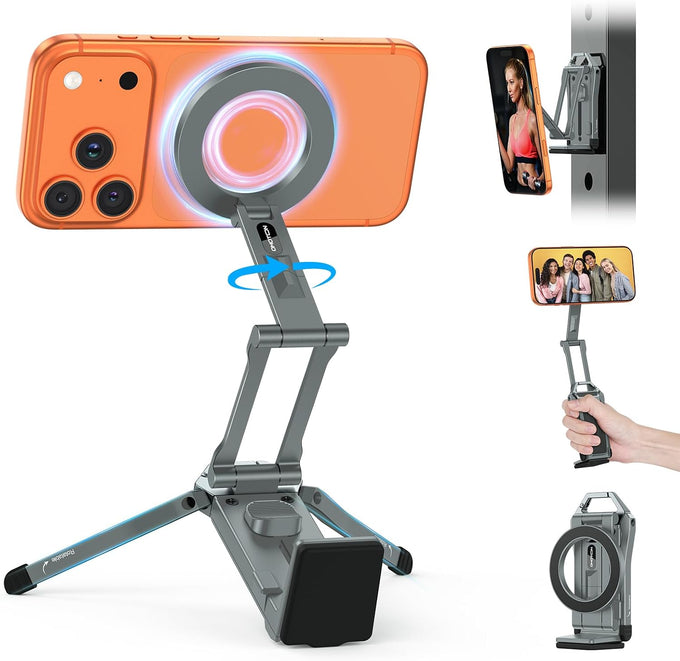 OMOTON TP02 Magnetic Phone Tripod for MagSafe, 360° Pivot, Clamp & Stand