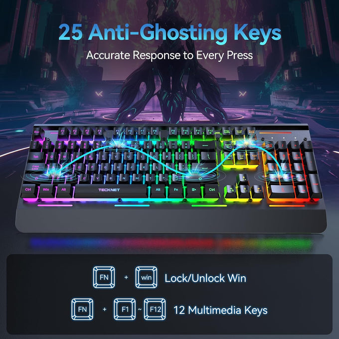 TECKNET Wireless Gaming Keyboard, 4000mAh Rechargeable Keyboard