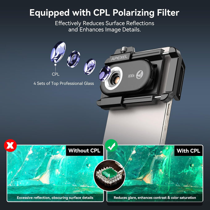 APEXEL 100X Portable Pocket Phone Microscope, Easy Focus for Beginners