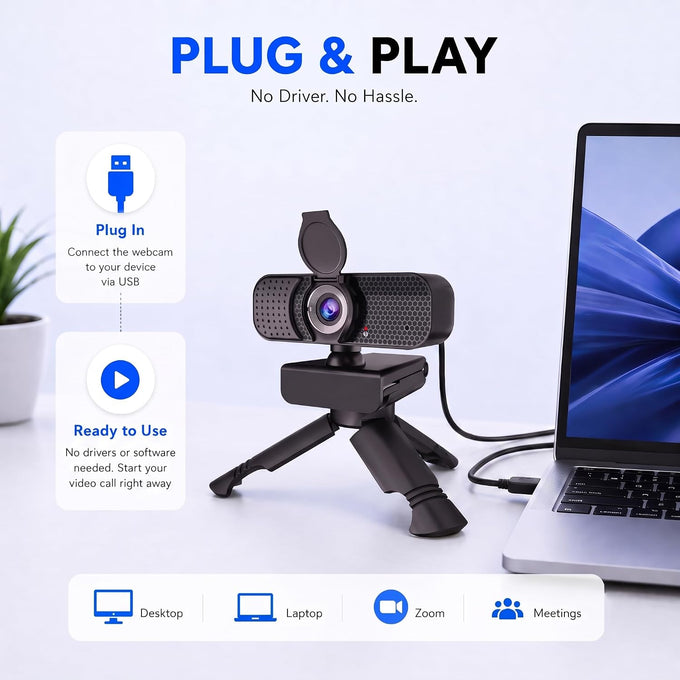 C26 1080P Webcam with Microphone USB Computer Camera USB-A-USB-C Adapter