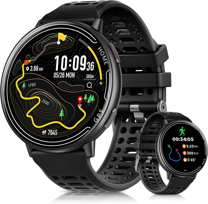 GPS Smart Watches for Men, 1.39" AMOLED Screen Smartwatch, Bluetooth Call/100+ Sport Modes/GPS/Compass/Heart Rrate/Blood Pressure, Fitness-Tracker, Smartwatch for Android iPhone(Gray& Black)