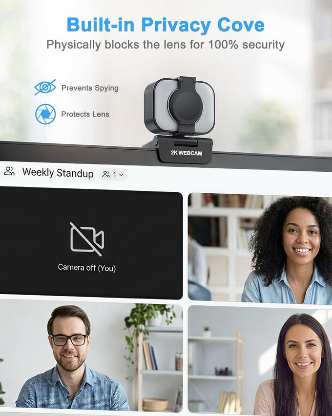 Atatat 2K Webcam for PC with Light, Microphone, Privacy Cover