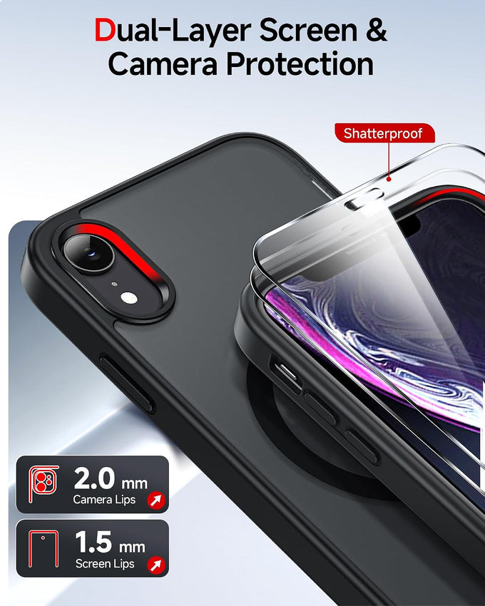 LeYi for iPhone-XR Phone Case with Screen Protector X2 Camera Cover Black