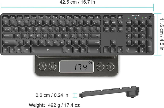 Arteck Universal Backlit 7-Colors & Adjustable Brightness Multi-Device Full Size Wireless Bluetooth Keyboard for Windows, iOS, iPad OS, Android, Computer Desktop Laptop Surface Tablet Smartphone