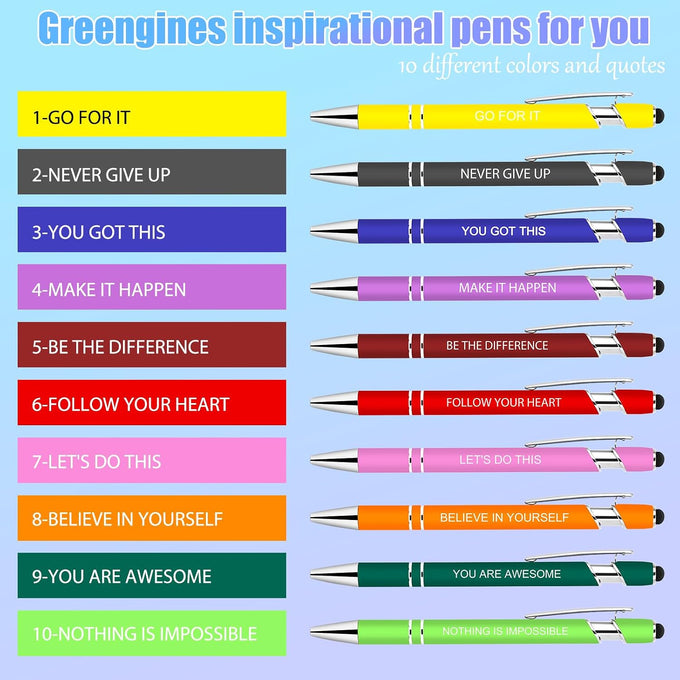 10 PCS Inspirational Pens Bulk with Stylus Tip Gifts Black Ink