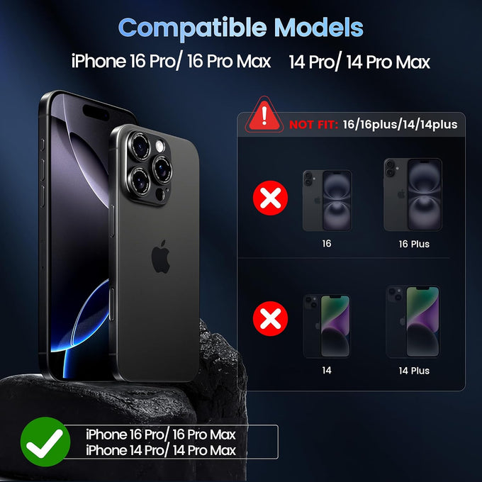 CACOE Metal Camera Lens Protector for iPhone 14/16 Pro/Pro Max Cover