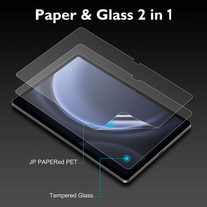 Esanik 2 Pack Like Paper Glass Screen Protector for Samsung Galaxy Tab S10 Lite/S10 FE/ S9 / S9 FE (11 inch) 9H Tempered Glass Film with Alignment Frame, Writing Like on Paper, Anti Glare