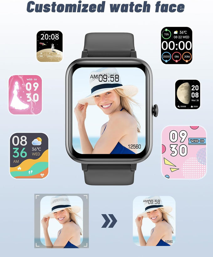 GRV Smart Watch for Men Women, Bluetooth Call, for iPhone Android Black