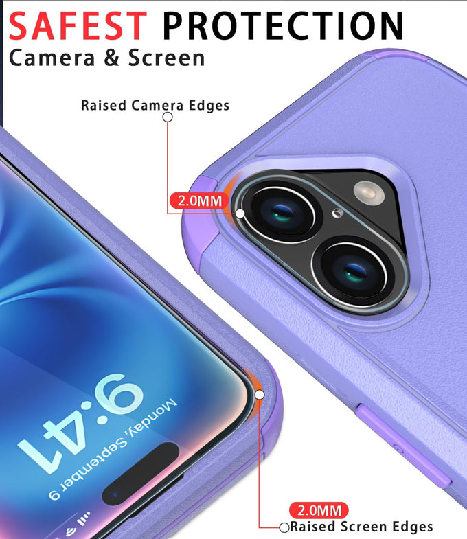 Diverbox for iPhone 16 Case [Shockproof] [Dropproof] [Tempered Glass Screen Protector + Camera Protectors] Heavy Duty Protection Phone Case Cover for Apple iPhone 16 (Purple)