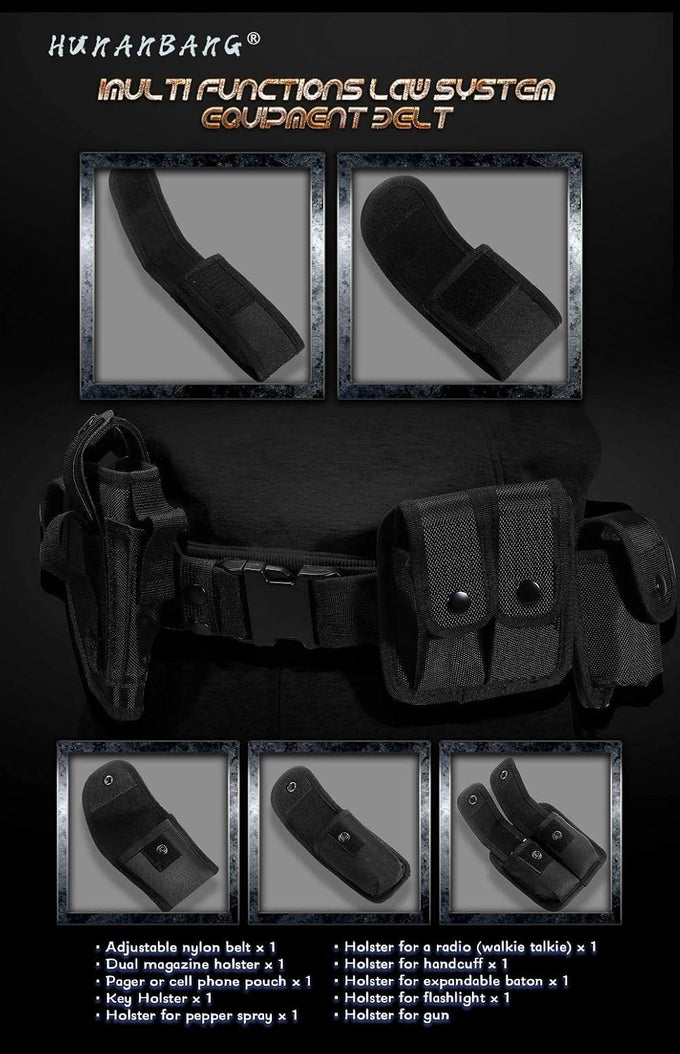 10 in 1 Duty Belt Black Law Enforcement Tactical Equipment System Set 10 pcs