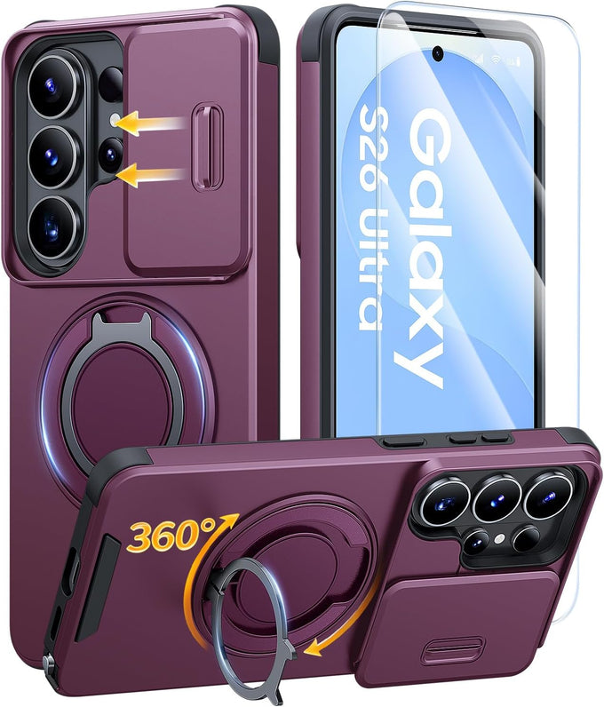 JAME for Samsung Galaxy S26 Ultra Case with Ring Stand & Slide Camera Cover