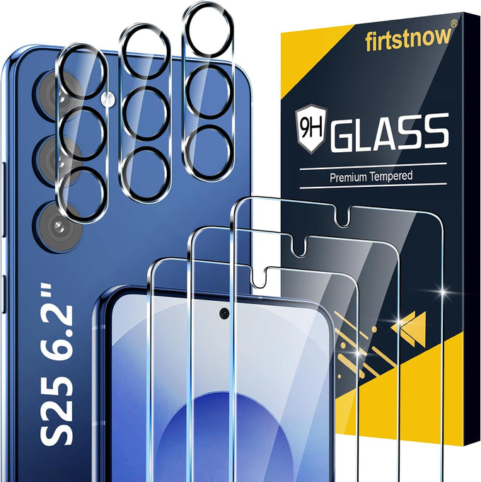 firtstnow 3 Pack for Samsung Galaxy S25 Plus Screen Protector Tempered Glass + 3 Pack Camera Lens Protector, Military Grade Shatterproof, 9H Hardness, Fingerprint Unlock, Case Friendly 6.7 Inch