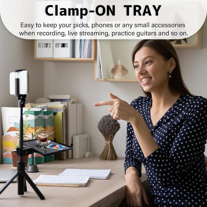 BILIONE Mic Stand Tray 10.6" x 7.8" Large with Crab Clamp for Mixers & Gear