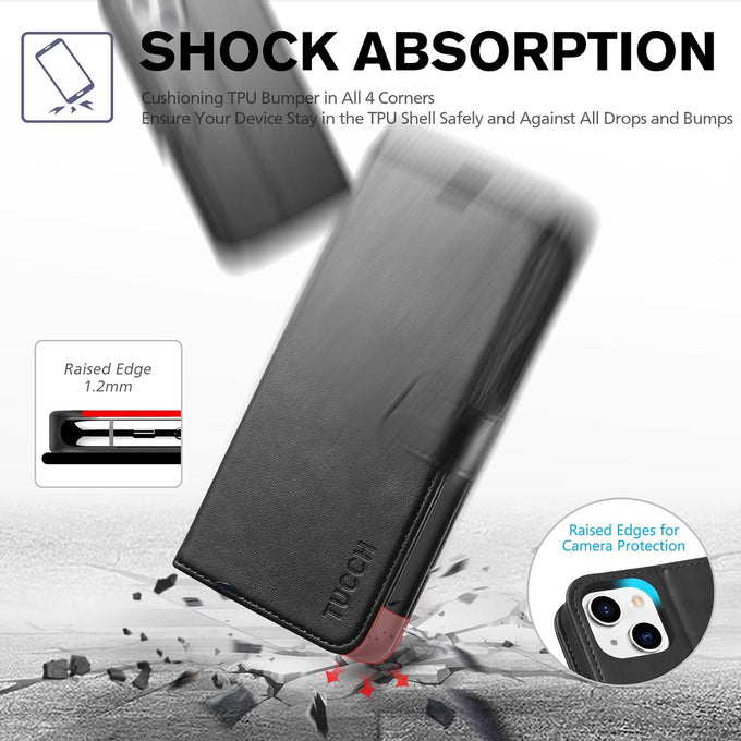 TUCCH Wallet Case for iPhone 13 (6.1") 2021, 3 Card Holders, Black
