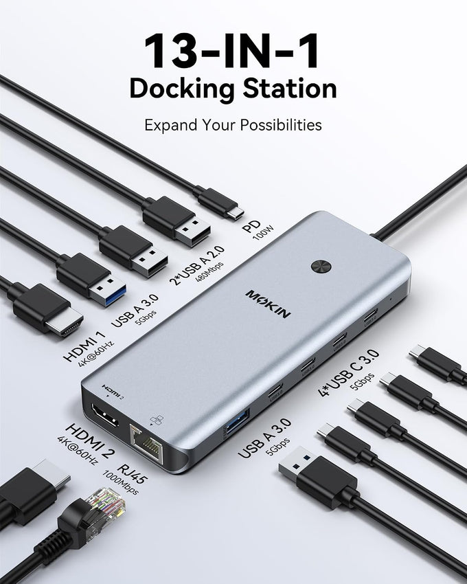 MOKiN USB C Docking Station Dual Monitor 2 HDMI for Dell/HP/Lenovo Laptop