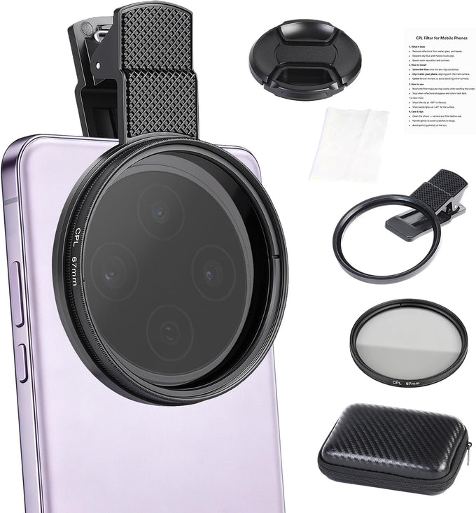 67mm CPL Filter for Phone/DSLR, HD Circular Polarizer Polarizing Filter, Lens Attachment for iPhone 17 16 15 14 13 12 Samsung Galaxy Pixel and Other Phones/Camera, Eliminate Reflections