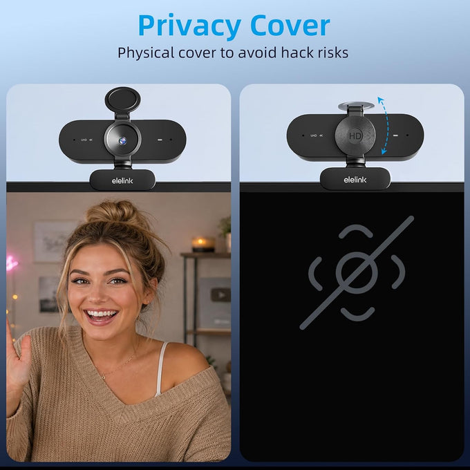 4K USB Webcam for PC,Auto Focus Streaming Web Cam,Dual Noise Reduction Mics