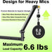 AA AUDIO ACCESSORY Mic Arm Desk Mount (Design for Heavy Mic) 6.6lbs Load Capacity, Stable Gear Lock Never Sags, Metal Low Profile Microphone Boom Stand for Shure SM7B SM7dB MV7, Blue Yeti, Rode PodMic