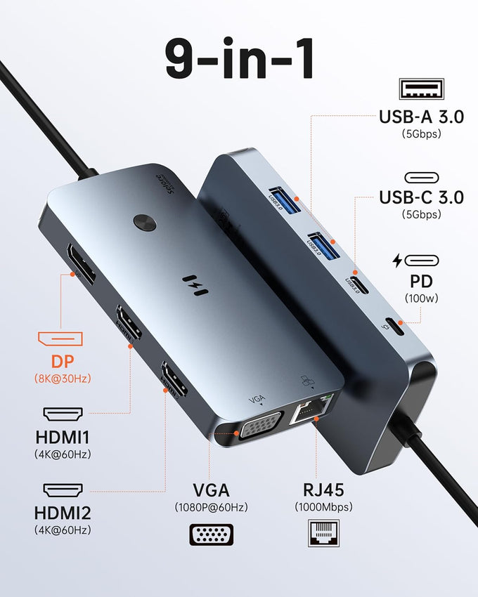 Selore USB C Docking Station Dual Monitor,Laptop Docking Station 3 Monitors